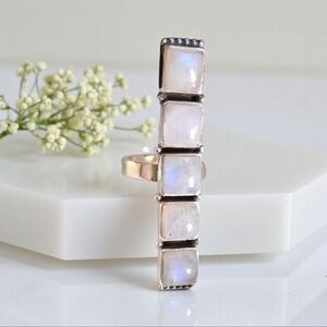 RAINBOW MOONSTONE CRAWLER RING 925 STERLING SILVER SIZE 5 1/4